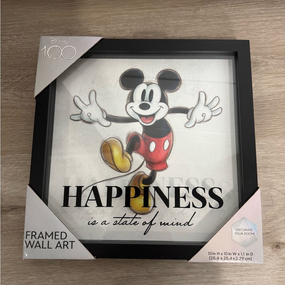 Disney 100 Mickey Mouse Wall Decor 10x10 Framed Art Red Black New